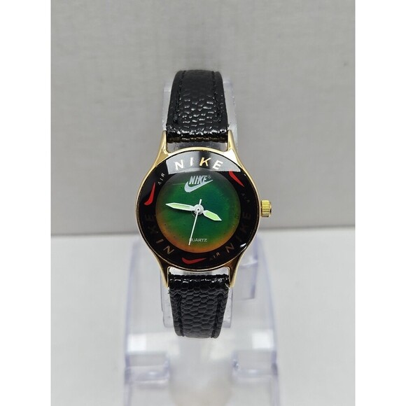 Womens Nike Air Mood Watch Green Color Changing Dial Gold Tone New Battery USA - Picture 1 of 11